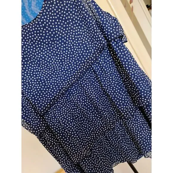 1X Coldwater Creek Blue And White Polkadot Layered Ruffles Sleeveless Blouse. 18 - Picture 2 of 16